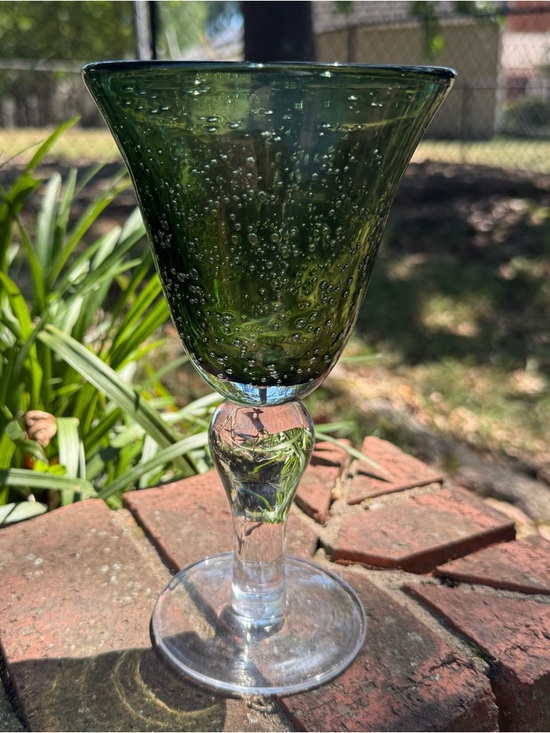 Artland Other - Vintage Artland Green Bubble Glass Goblet Flared Rim Clear Stem 8.25”